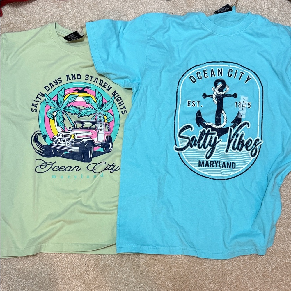 Ocean City Graphic T-Shirts in Green and Blue